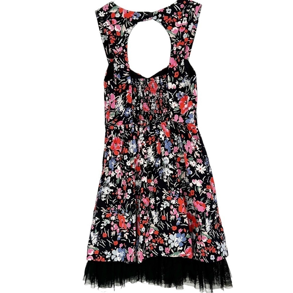 FREE PEOPLE Sunkissed Summer Mini Dress Lined Tulle Sleeveless Flowers Size 0 - Picture 4 of 9